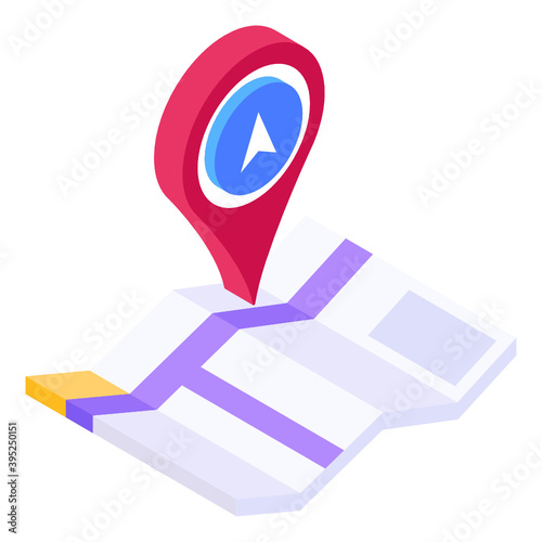 
Location pointer on folded paper, map icon
