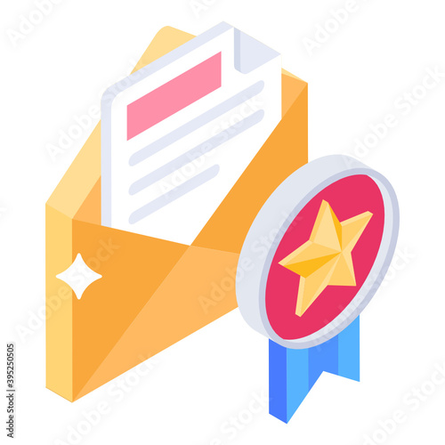 
Envelope with star badge, reward mail icon 
