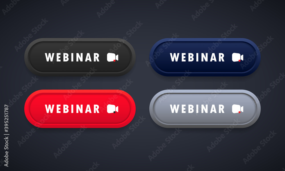 Webinar button set. Watching online streaming, course, seminar. Vector on isolated background. EPS 10 Webinar button set. Watching online streaming, course, seminar. Vector on isolated background. EPS 10
