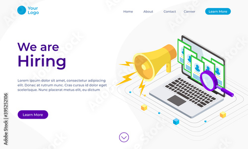 Isometric hiring and recruitment concept for web page, banner, presentation. Job interview, recruitment agency vector illustration