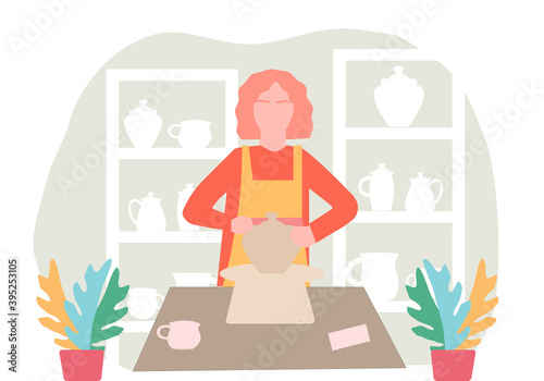 Girl learning to make pottery  vector graphics