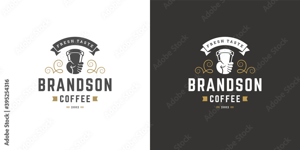 Coffee to go shop logo template vector illustration with cup silhouette good for cafe badge design and menu decoration