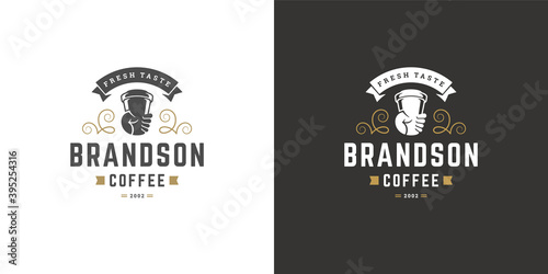 Coffee to go shop logo template vector illustration with cup silhouette good for cafe badge design and menu decoration
