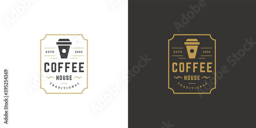 Coffee to go shop logo template vector illustration with cup silhouette good for cafe badge design and menu decoration