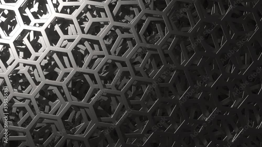 Moving metal plates with hexagonal holes pattern, looping technology related motion background
