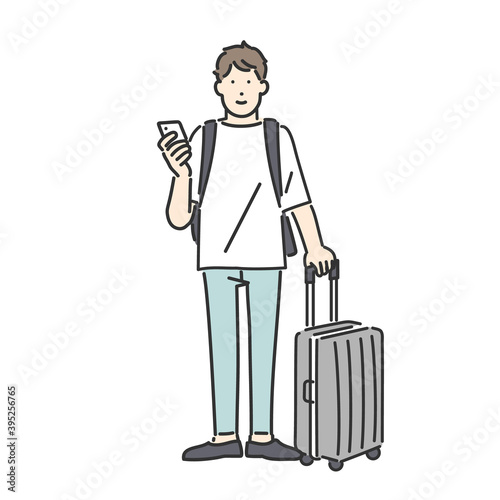 若い男性の一人旅のイラスト素材