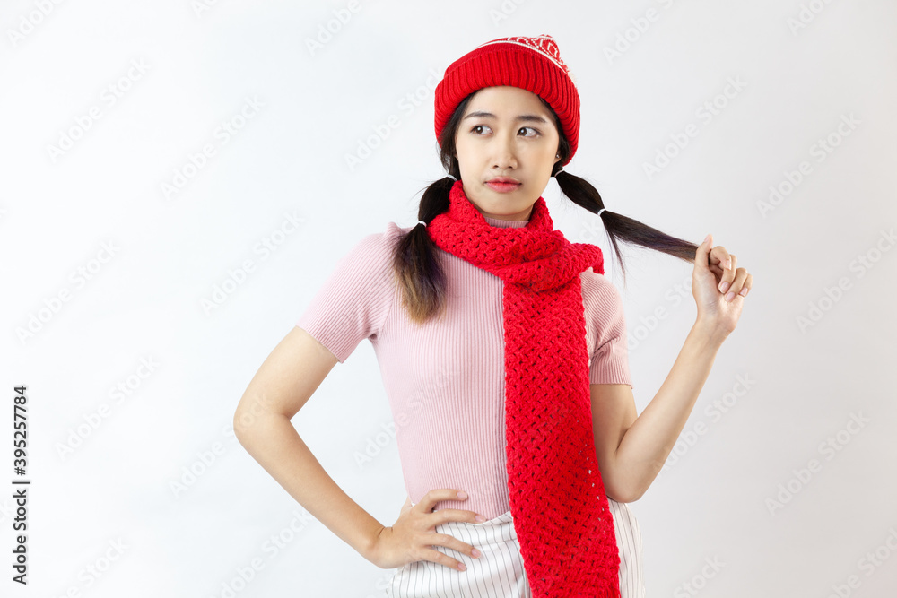 happy young beautiful woman in winter clothes isolated on white background happy young beautiful woman in winter clothes isolated on white background