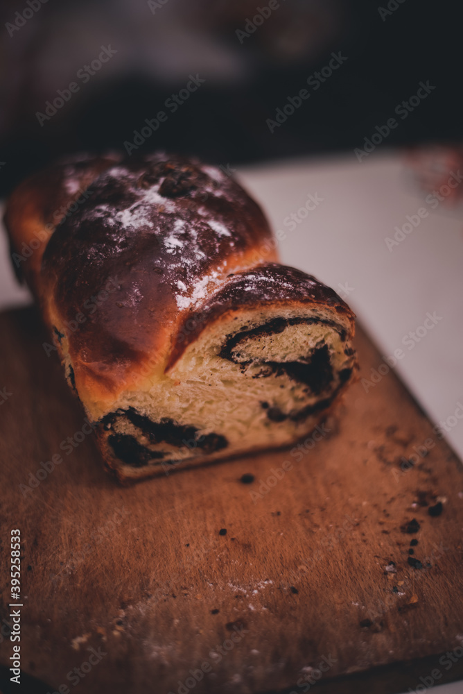 traditional romanian cake. home baking dessert on wooden piece traditional romanian cake. home baking dessert on wooden piece