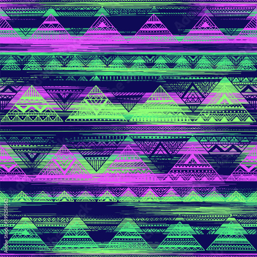 Embroidery vector design. Seamless multicolor pattern in tribal style. Traditional ethnic folk motif. Aztec ikat vector background. Abstract geometric art print. hand drawn. Textile design, fabric 