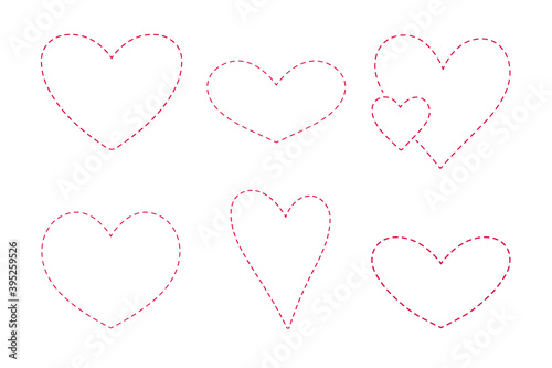 Set of hand drawn red dashed hearts on white background. Vector illustration. Scribble vector hearts. Love concept for Valentine's Day