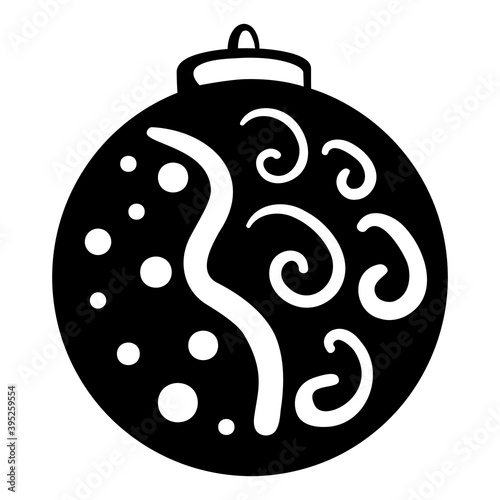Christmas ball isolated. Christmas ornament. Black and white. Modern vector illustration. Xmas decoration Happy new year