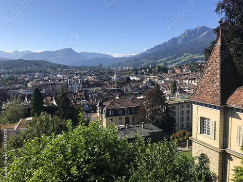 Aerial View Of The Old Town  from mountain in Lucerne  Swiss  Switzerland