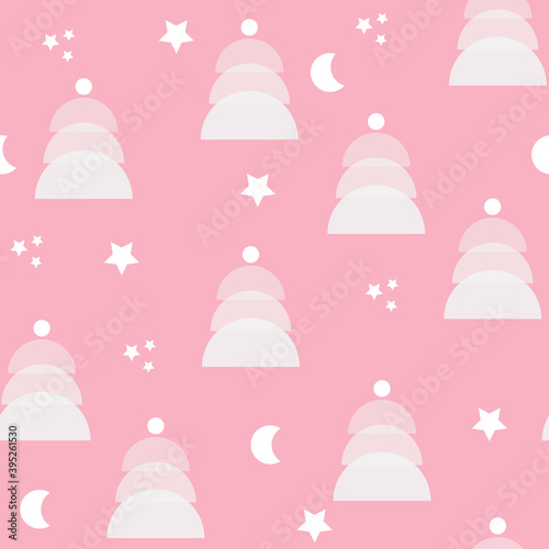 Seamless Pink Christmas and New Year`s pattern. Winter and Christmas elements. Wrap for gifts. Geometric style.
