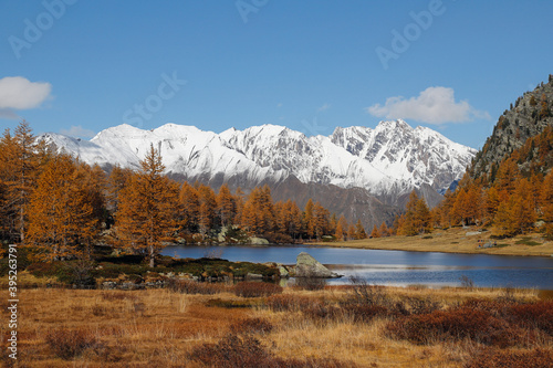 Lake of Arpy in seasonal autumn colors