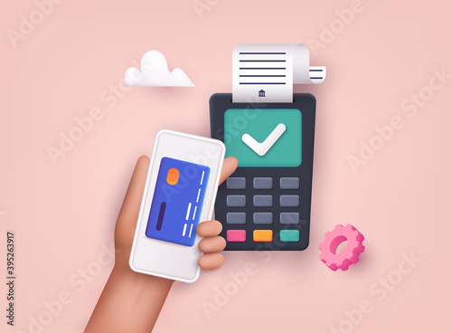 3D Web Vector Illustrations. Contactless payment. Near field communication payment terminal concept. Online transactions, paypass and NFC.