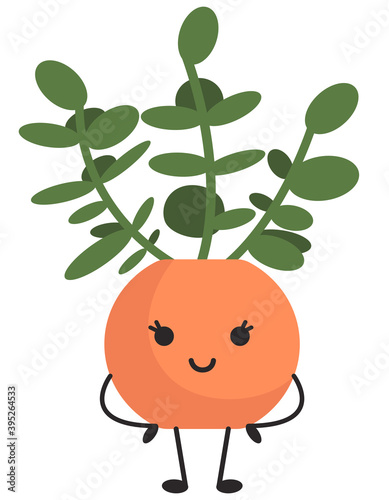 Succulent with hands on her belt. Anthropomorphic character in cartoon style.