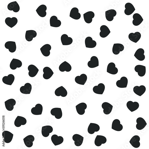 Black hearts on white background. Seamless vector romantic love valentine pattern. Repeat elements. For fabric, textile, design, cover, banner.
