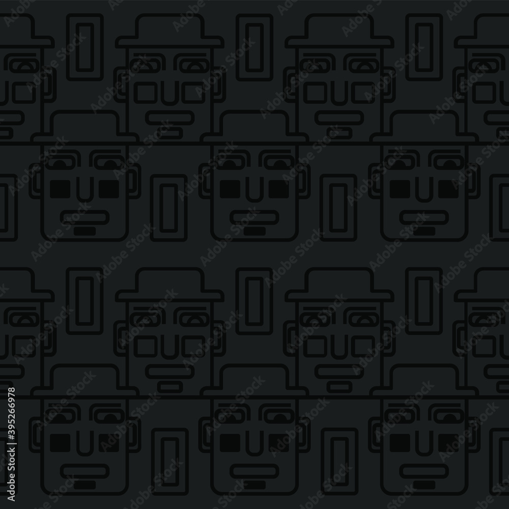 Male faces on a gray background. Doodle pattern.