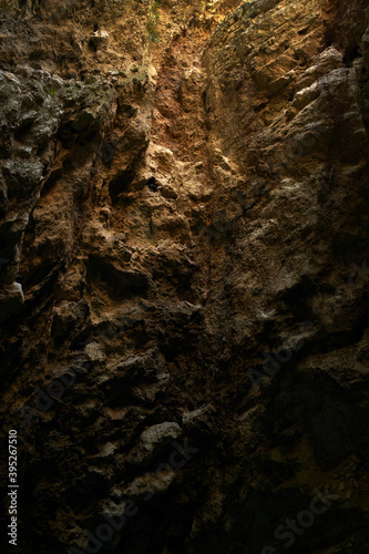 Inside a dark rock cave