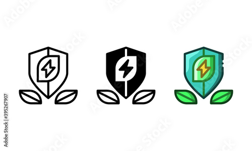 Energy saving icon. With outline, glyph, and filled outline styles