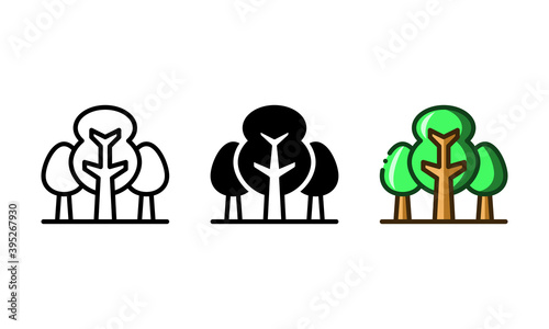 Trees icon. With outline, glyph, and filled outline styles
