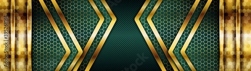 Elegant dark green background combine with golden overlap layer