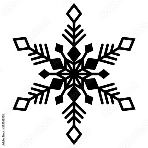 Snowflake icon. Christmas and winter theme. Simple flat black vector illustration on white background.