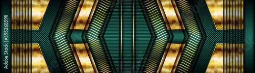 Elegant dark green background combine with golden overlap layer