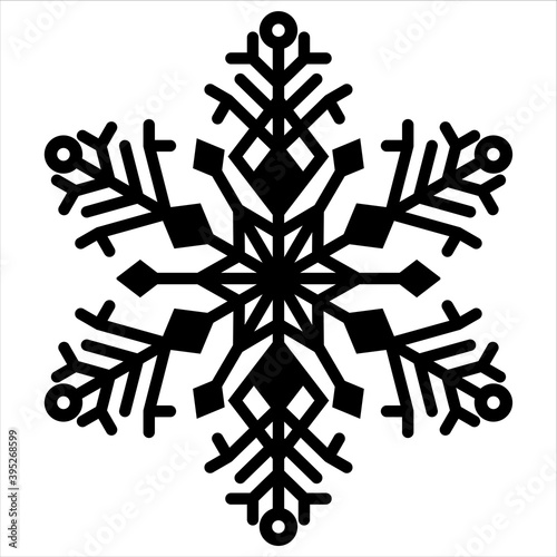 Snowflake icon. Christmas and winter theme. Simple flat black vector illustration on white background.