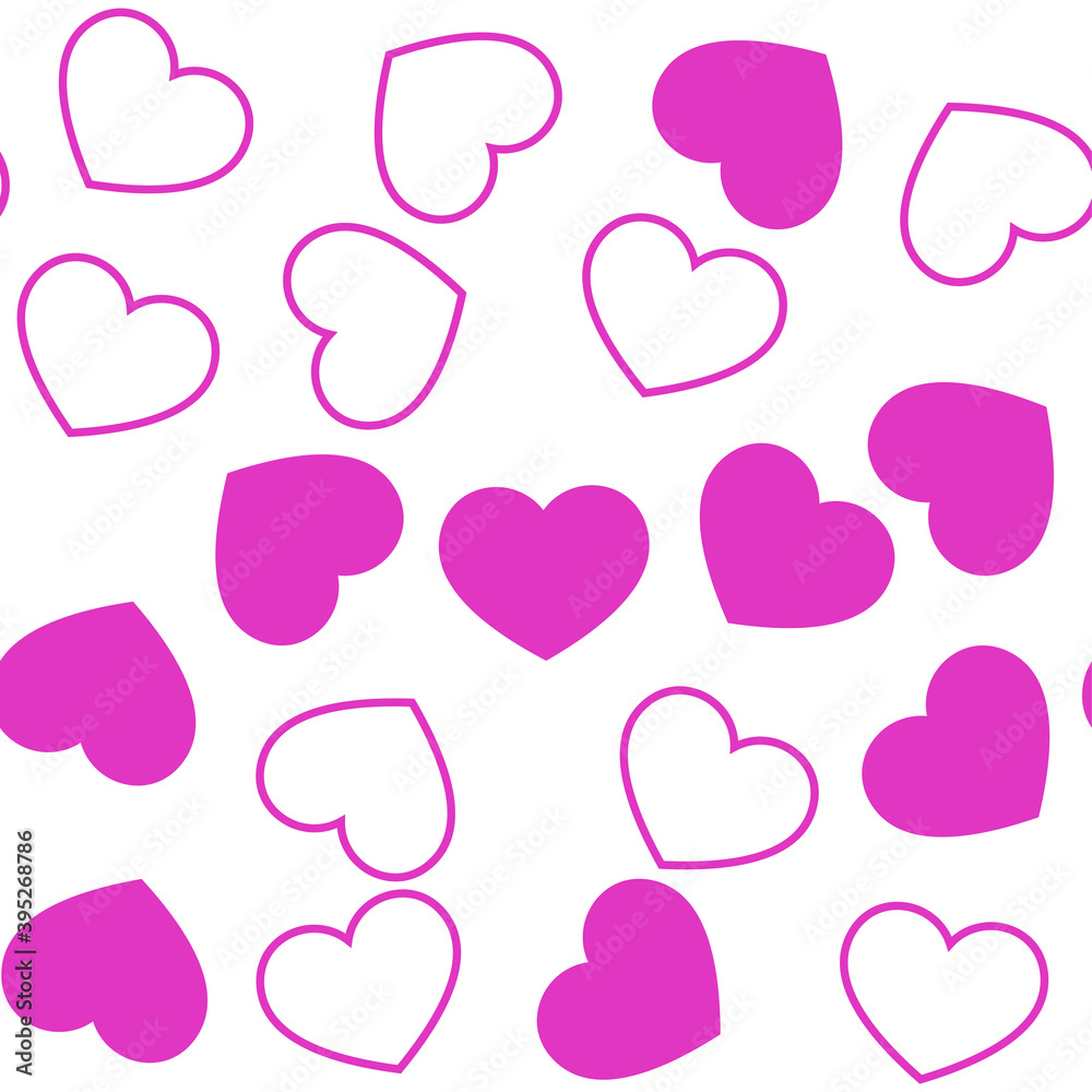 White hearts on pink background. Seamless vector romantic love valentine pattern. For fabric, textile, design, cover, banner.