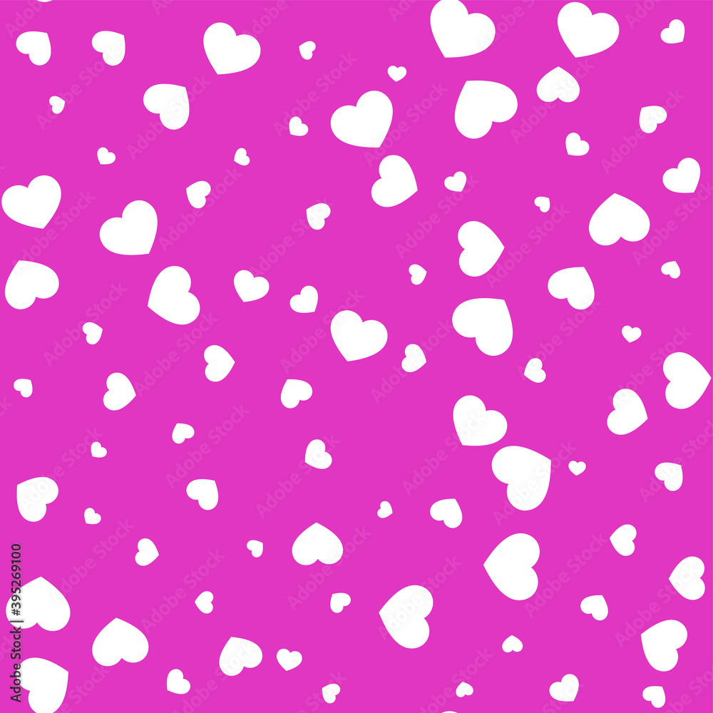White hearts on pink background. Seamless vector romantic love valentine pattern. For fabric, textile, design, cover, banner. White hearts on pink background. Seamless vector romantic love valentine pattern. For fabric, textile, design, cover, banner.