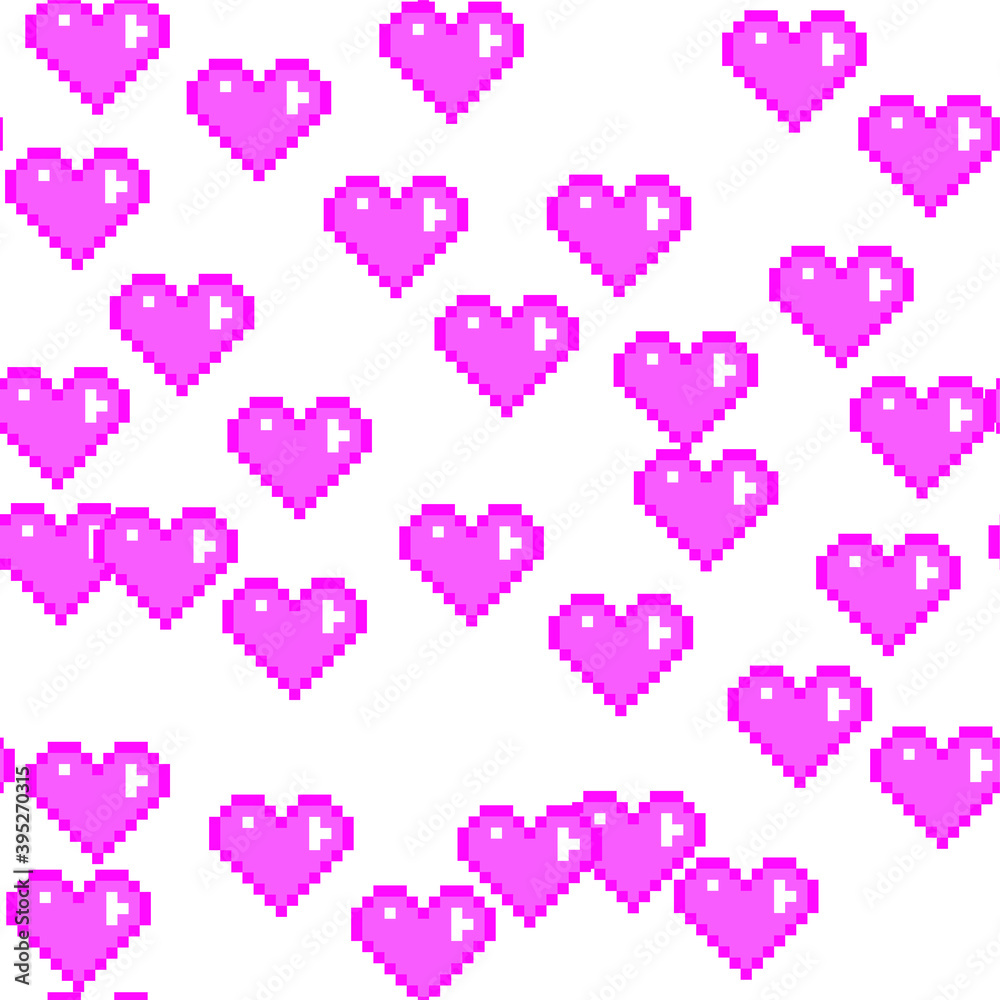 Seamless vector pixel pink hearts pattern. Love pixel art 10 eps. Valentine's day background for design, fabric, textile, cover, wrapping. Seamless vector pixel pink hearts pattern. Love pixel art 10 eps. Valentine's day background for design, fabric, textile, cover, wrapping.
