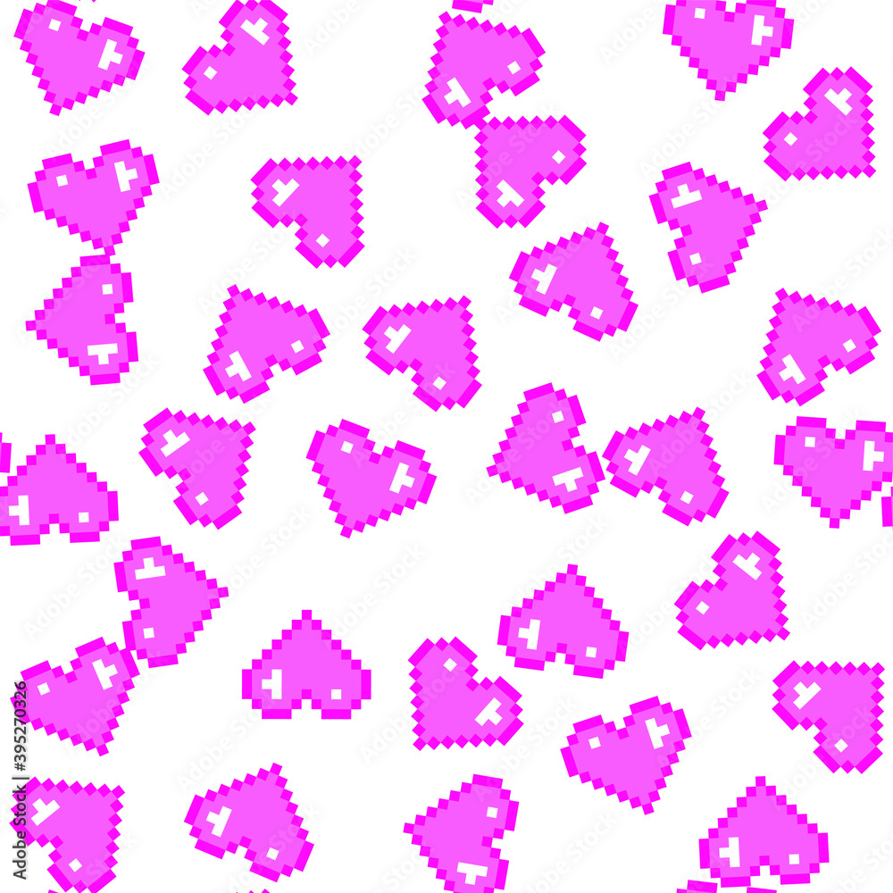 Seamless vector pixel pink hearts pattern. Love pixel art 10 eps. Valentine's day background for design, fabric, textile, cover, wrapping. Seamless vector pixel pink hearts pattern. Love pixel art 10 eps. Valentine's day background for design, fabric, textile, cover, wrapping.