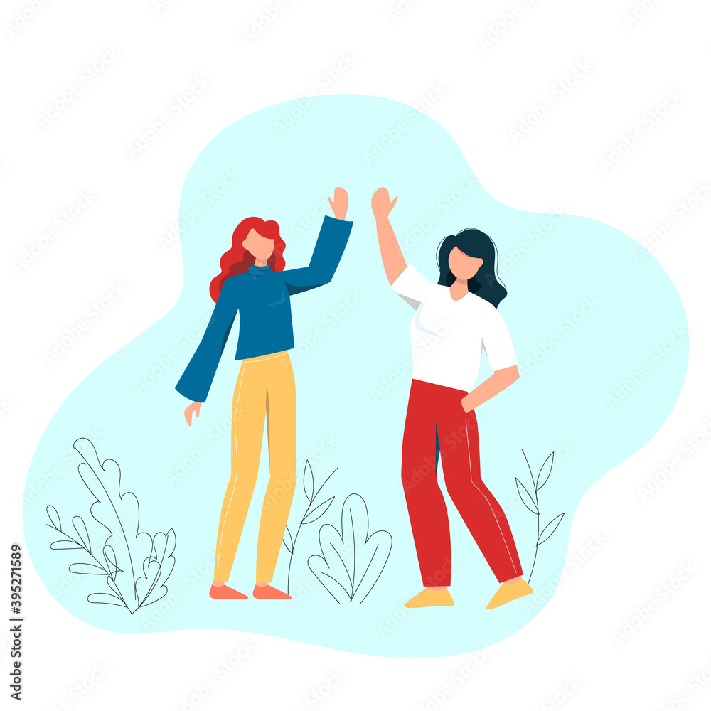 Two different women greet each other. Vector illustration