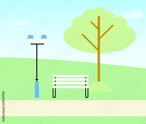 Bench in the park icon. Vector illustration