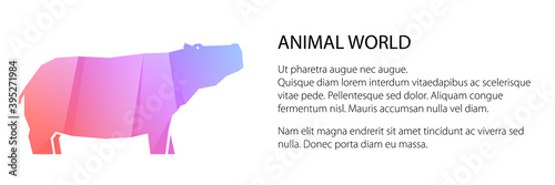 Pink and purple multi-colored gradient hippo banner, animal world concept, vector illustration