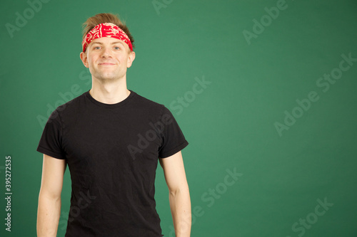Caucasian adult male wearing red headband