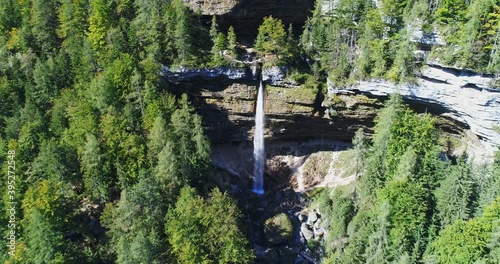Aerial of mighty Slovenian Pericnik waterfalls photo