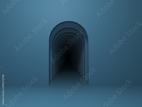Fototapeta Naklejka Na Ścianę i Meble -  Blue doorway into darkness 3d illustration