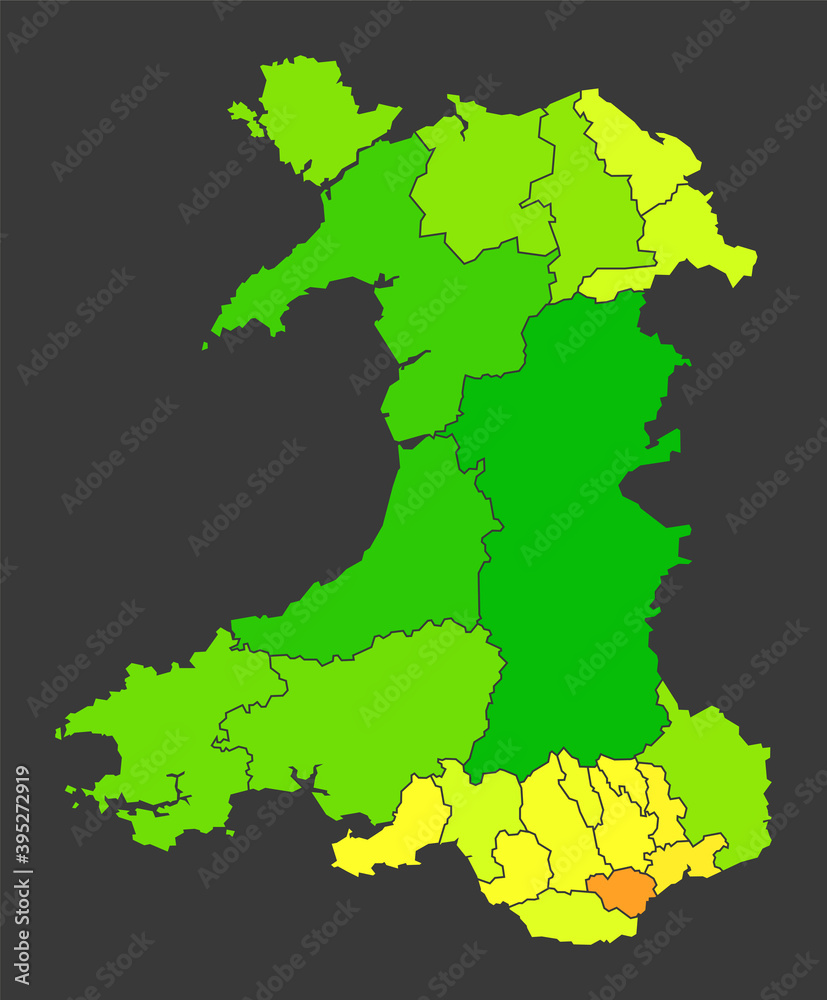 Wales population heat map as color density illustration