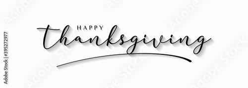 Happy Thanksgiving Handwriting Lettering Calligraphy with Black Text Color, isolated on white background. Vector Graphic Illustration for Banner, Poster, Greeting cards, Web, Presentation.