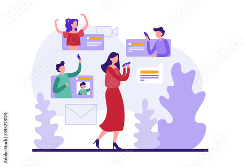 Woman communicating with friends in social media