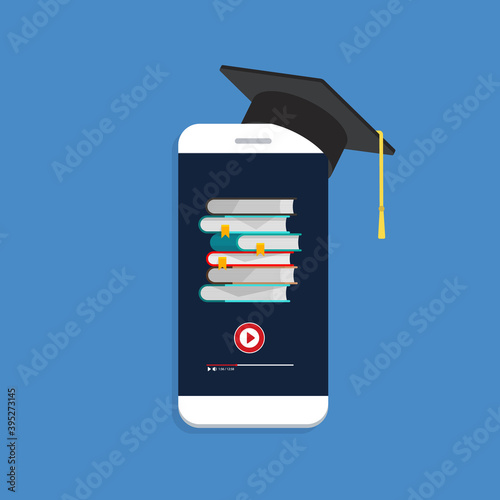 Online learning. Concept of webinar, business online training, education on smartphone or e-learning concept, video tutorial illustration. 