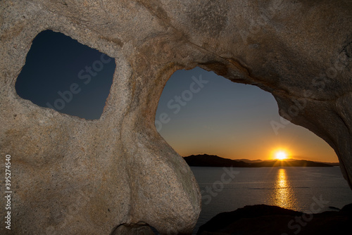Tramonto dalla grotta, Parco Nazionale Arcipelago di La Maddalena, Sardegna. Sardinia 