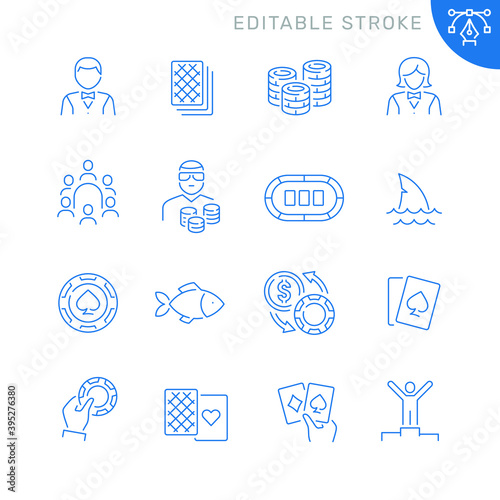 Poker related icons. Editable stroke. Thin vector icon set