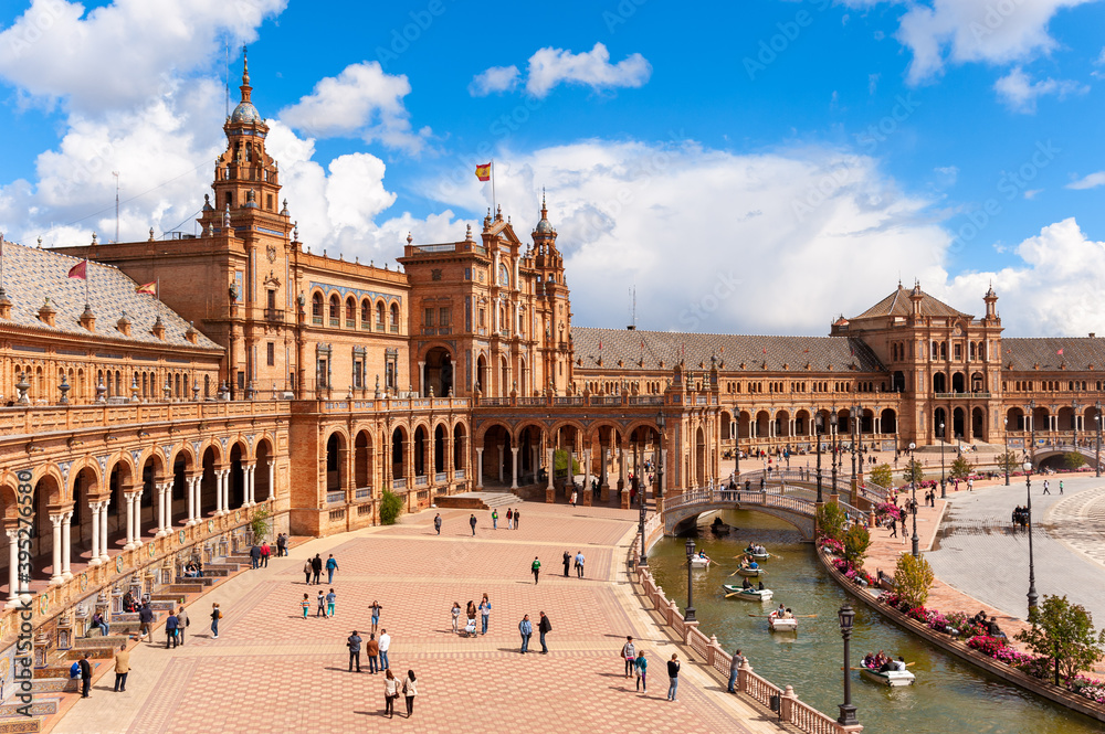 The famous historic landmark of the Plaza de España, Seville, Spain