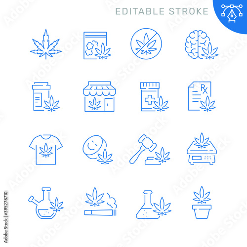 Medical marijuana related icons. Editable stroke. Thin vector icon set