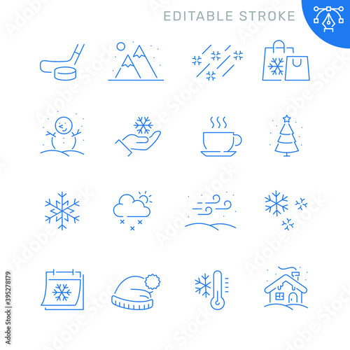 Winter related icons. Editable stroke. Thin vector icon set