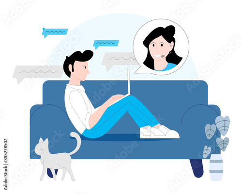 Abstract modern style call center dispatcher on white background vector illustration cartoon flat design