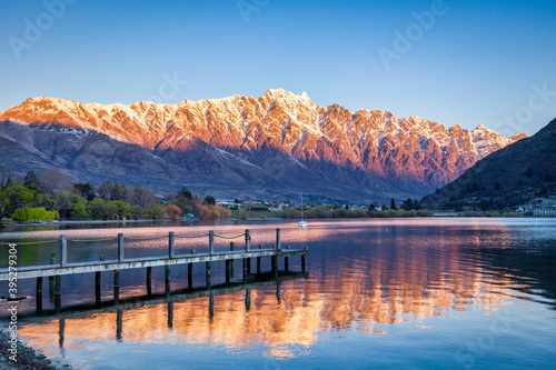 Lake Wakatipu and The Remarkables at sunset, from Frankton, Otago, New Zealand. photo